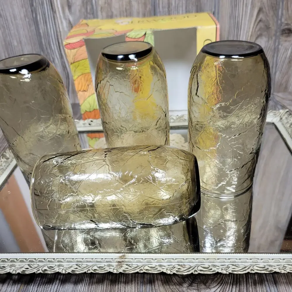 4 Vintage Anchor Hocking Sherwood Honey Gold Iced Tea Tumblers